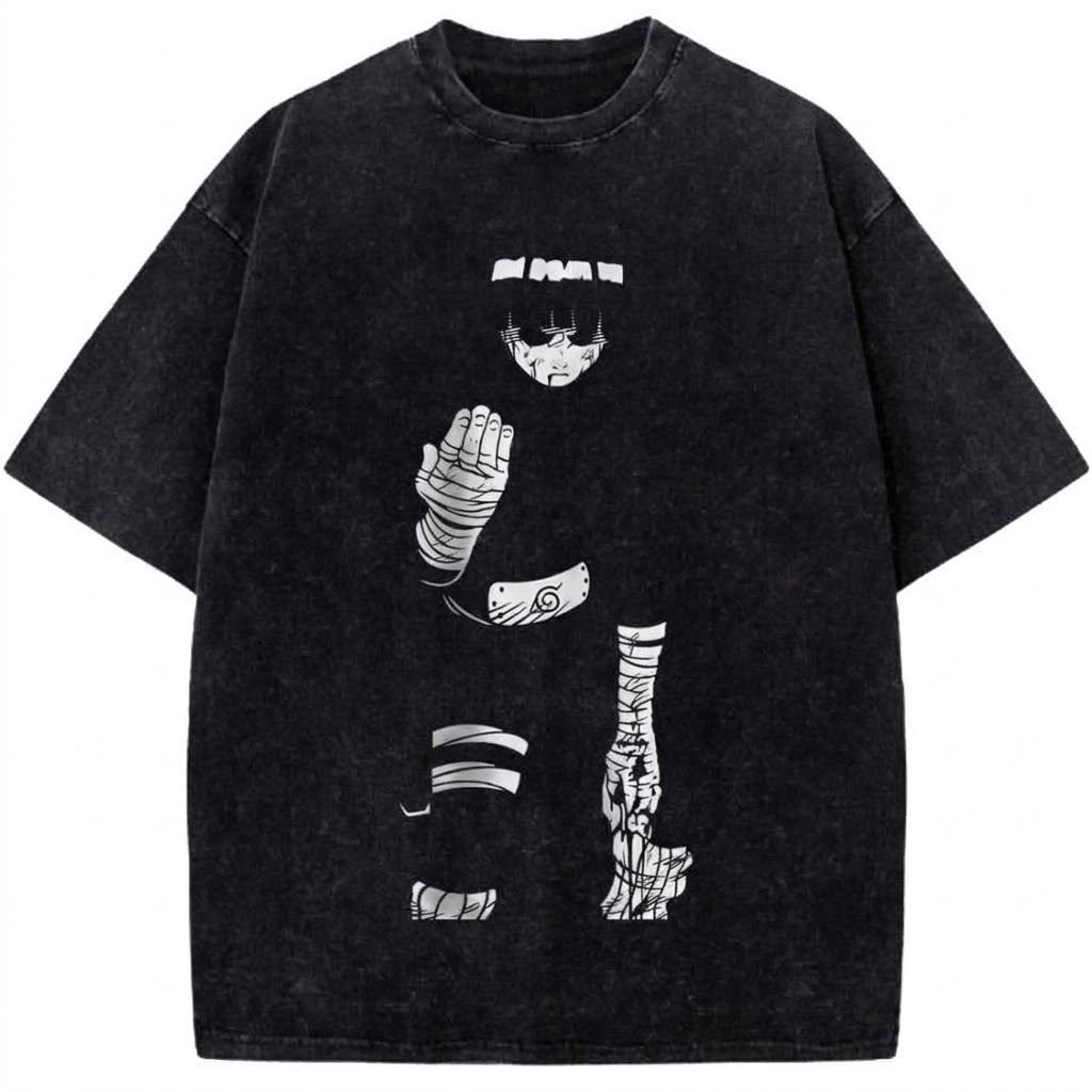 Anime Ninja Hand Sign Shadow Graphic Vintage Washed T-Shirt