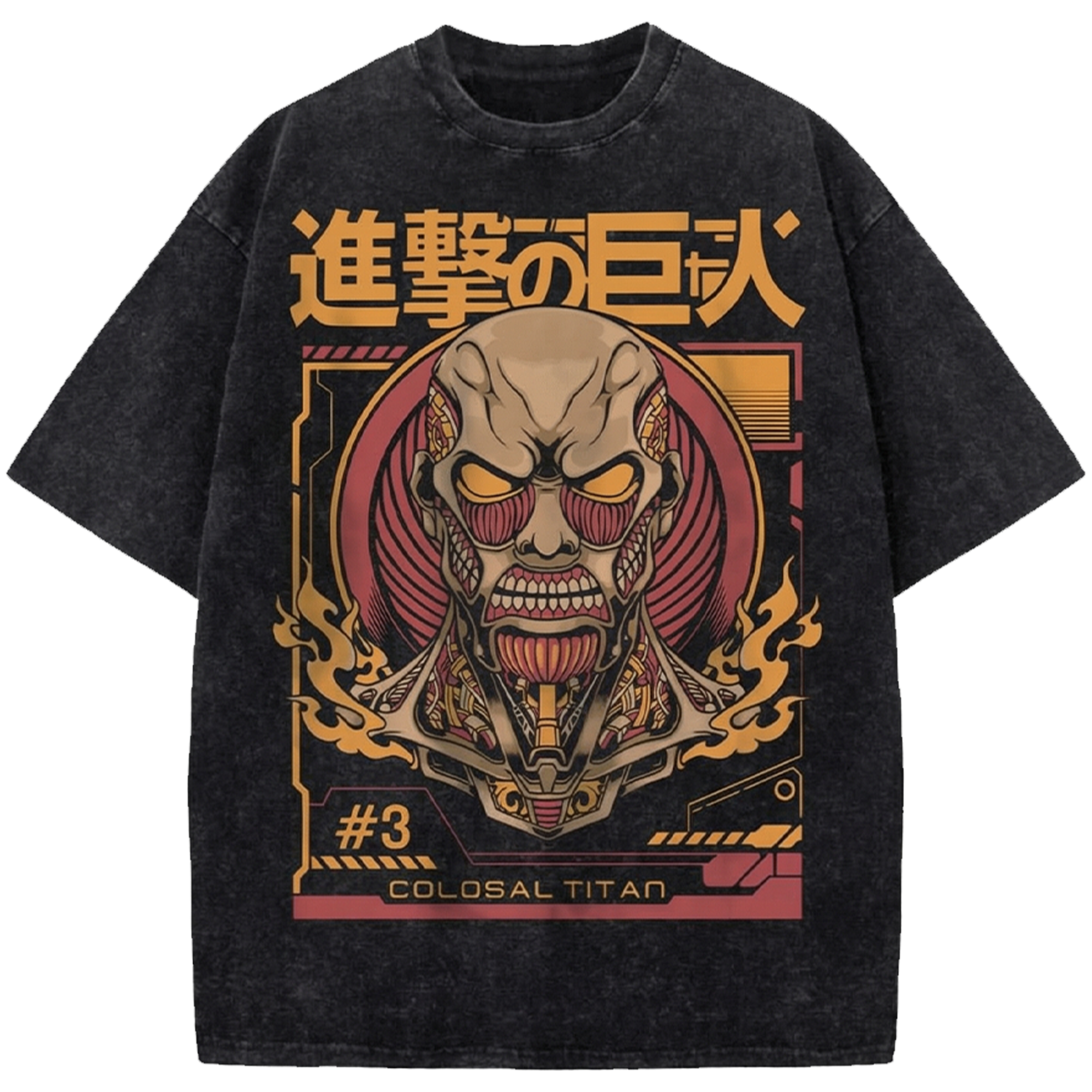 AOT Colossal Titan Oversized Washed Tee – Retro Manga Streetwear T-Shirt, Vintage Anime Fans