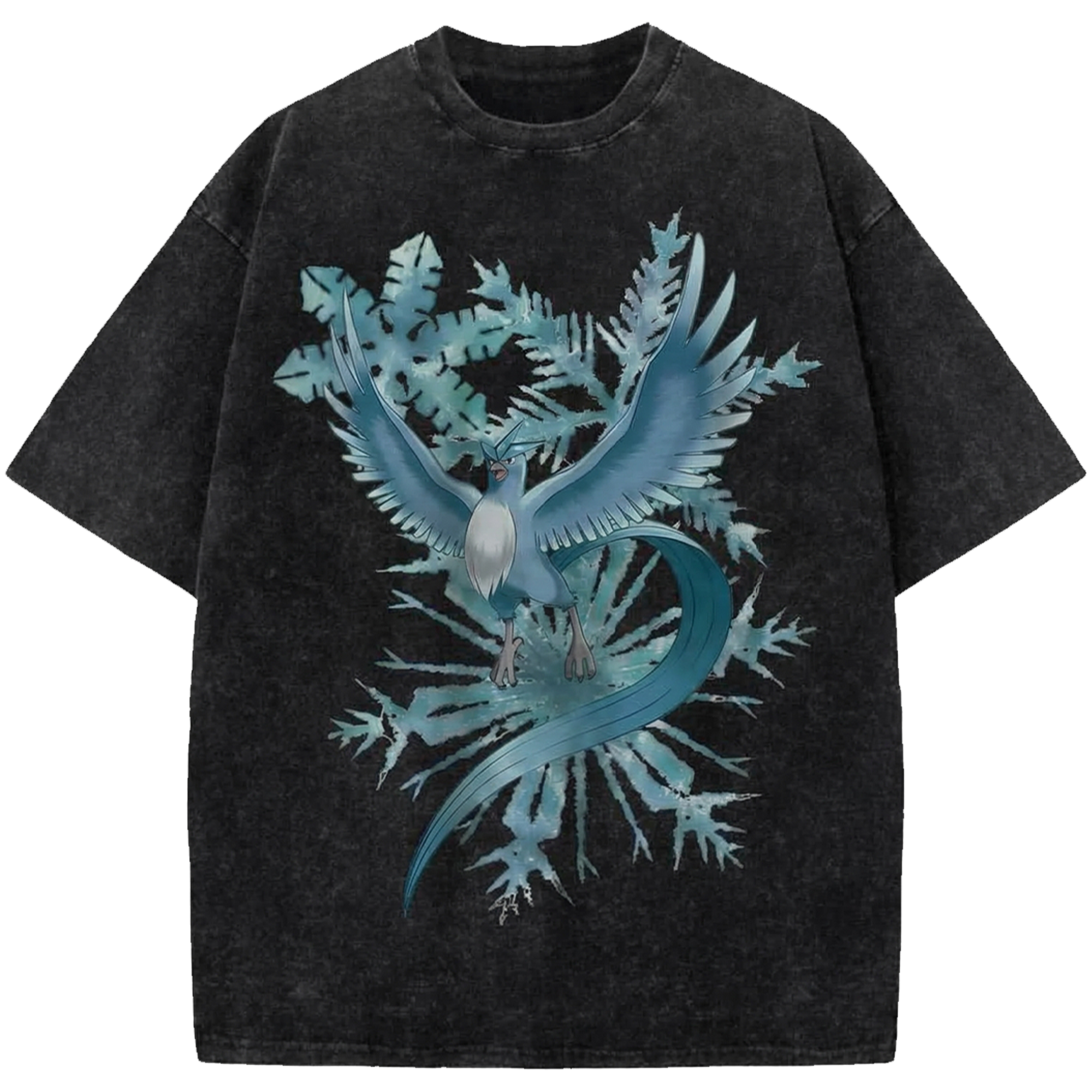 Articuno Anime Vintage Washed Tee , Pokemon Manga Streetwear Shirt Japanese Distressed Oversized T-Shirt