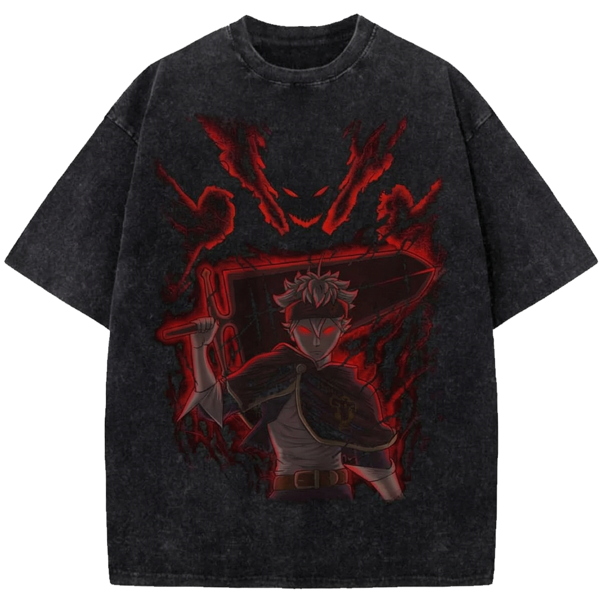 Asta Anime Oversized Washed Shirt, Black Clover Vintage Distressed Tee Japanese Manga Streetwear T-Shirt