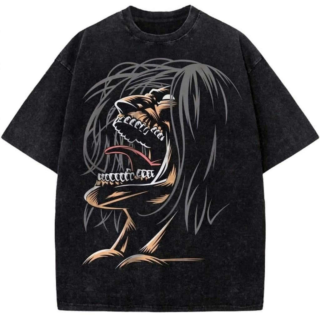 Attack On Titan Eren Yeager Titan Form Anime Vintage Washed T-Shirt Dark AOT Retro Graphic Tee