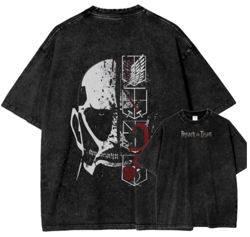 Attack On Titan III Anime Acid Wash T-Shirt – Vintage Graphic Streetwear Tee