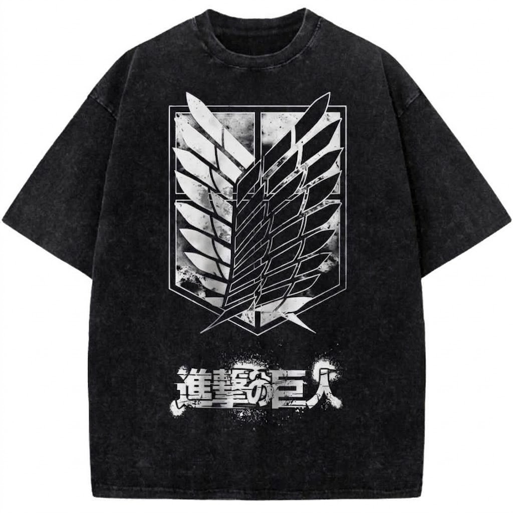 Attack On Titan Wings Of Freedom Scout Regiment Vintage Washed Anime Graphic T-Shirt