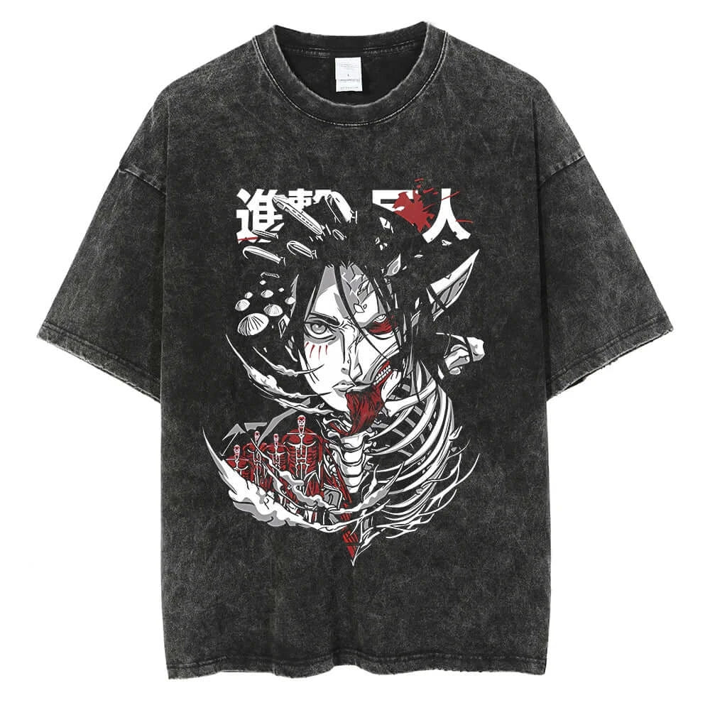 Attack Titan Transformation Anime Skeleton Warrior Graphic Vintage Washed Tee