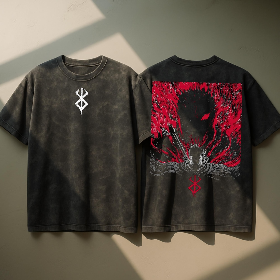Berserk Anime Guts Vintage Snow Washed Graphic Oversized T-Shirt