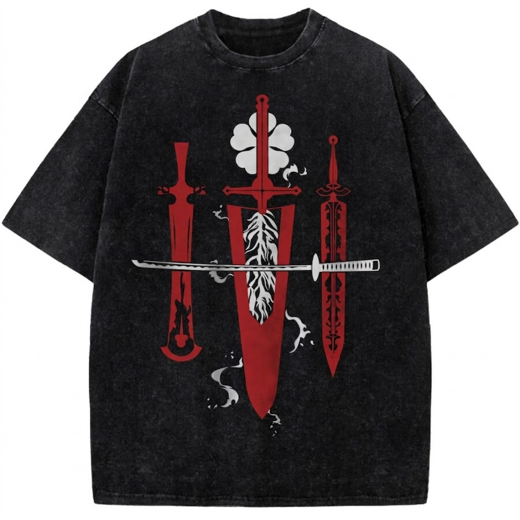 Berserk Dragon Slayer Sword Vintage Washed Anime Tee Guts Symbol Dark Fantasy Graphic Streetwear T-Shirt