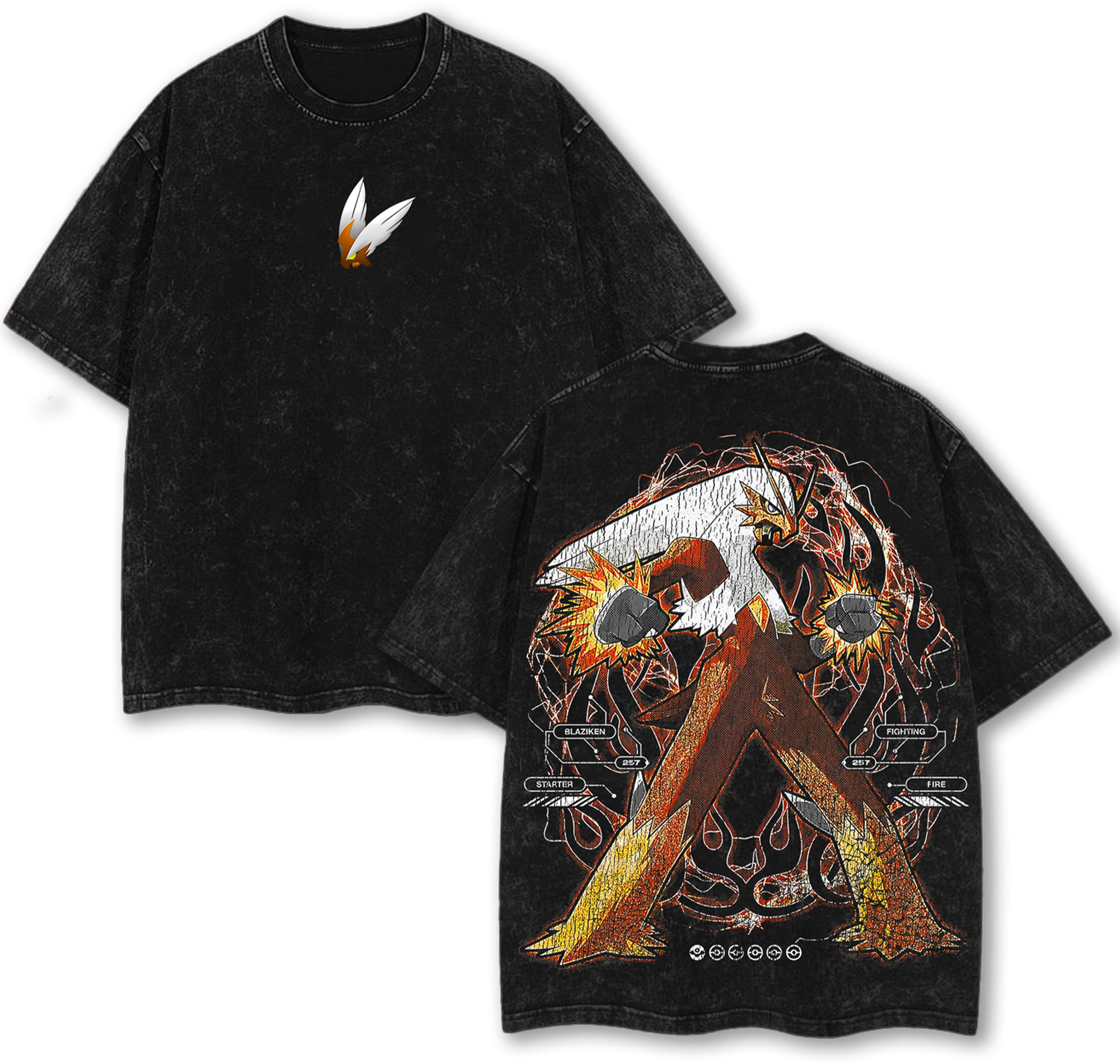 Blaziken Pokemon Anime Retro Vintage Oversize Manga Washed Streetwear Cotton Tee Shirt