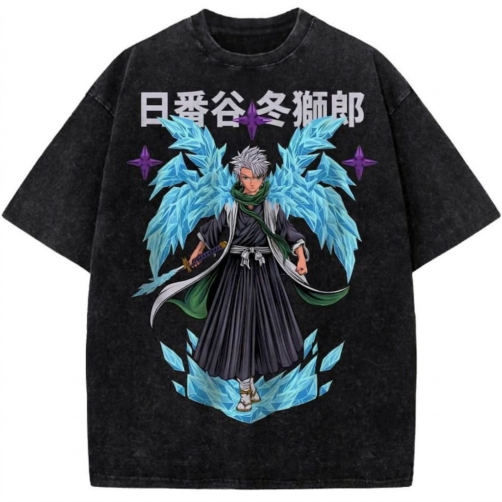 Bleach Toshiro Hitsugaya Ice Bankai Anime Vintage Washed T-Shirt Retro Soul Reaper Graphic Tee