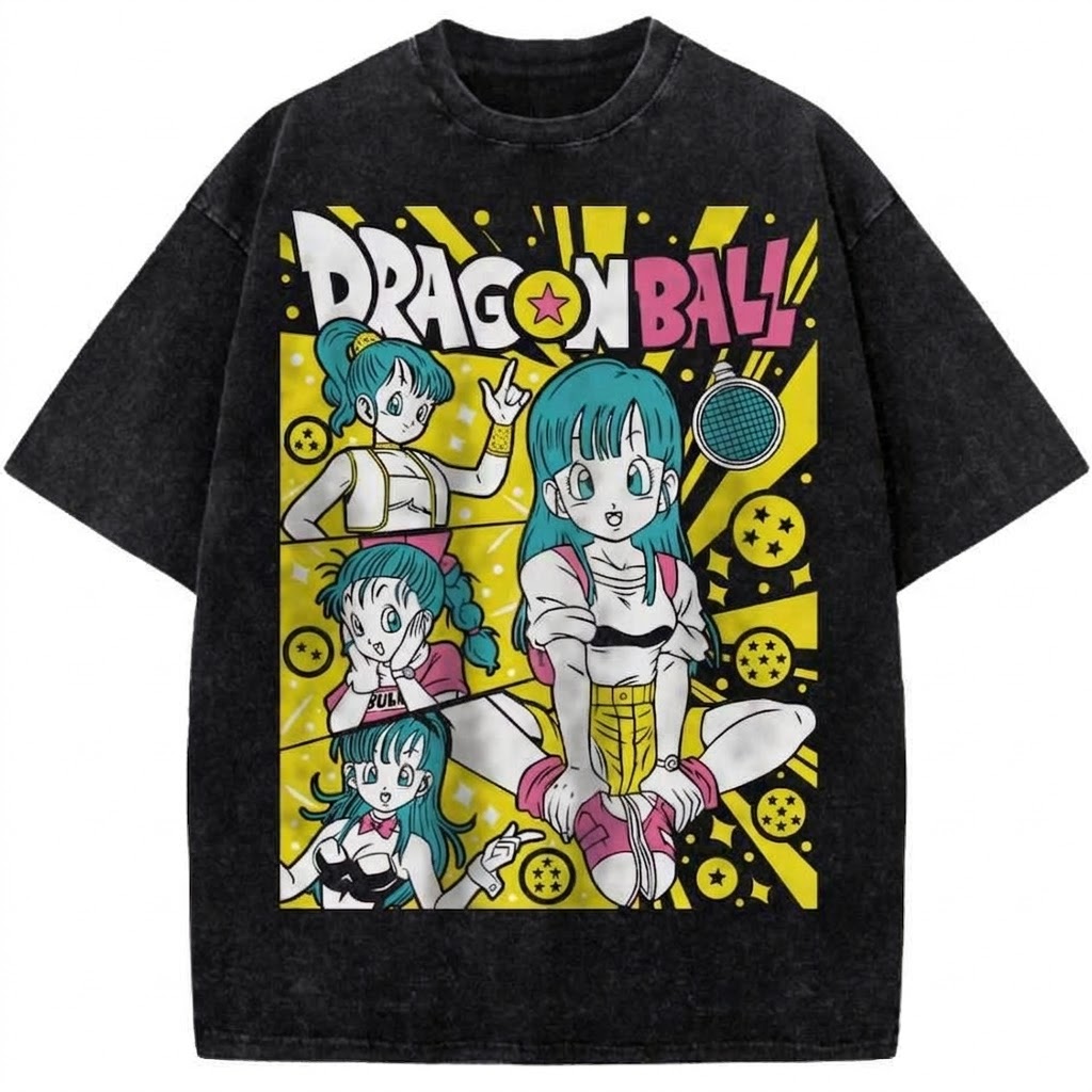 Bulma Dragon Ball Vintage Washed Anime T-Shirt Retro Capsule Corp Manga Graphic Tee
