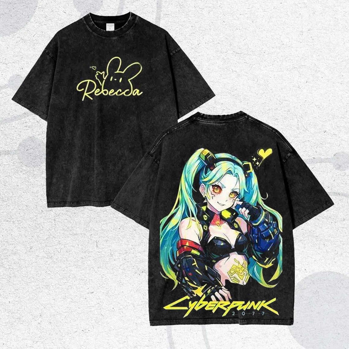 Cyberpunk Edgerunners Rebecca Anime Graphic Washed T Shirt Gamer Tee