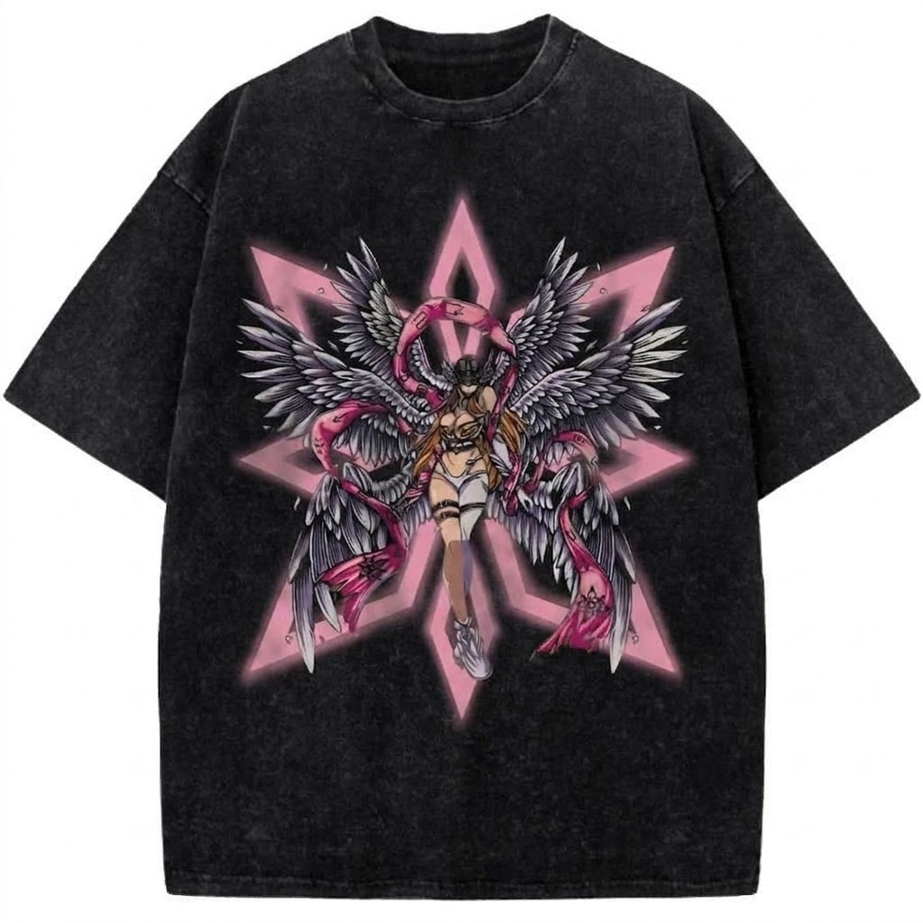 Dark Angel Anime Vintage Washed Tee Gothic Fallen Angel Graphic T-Shirt