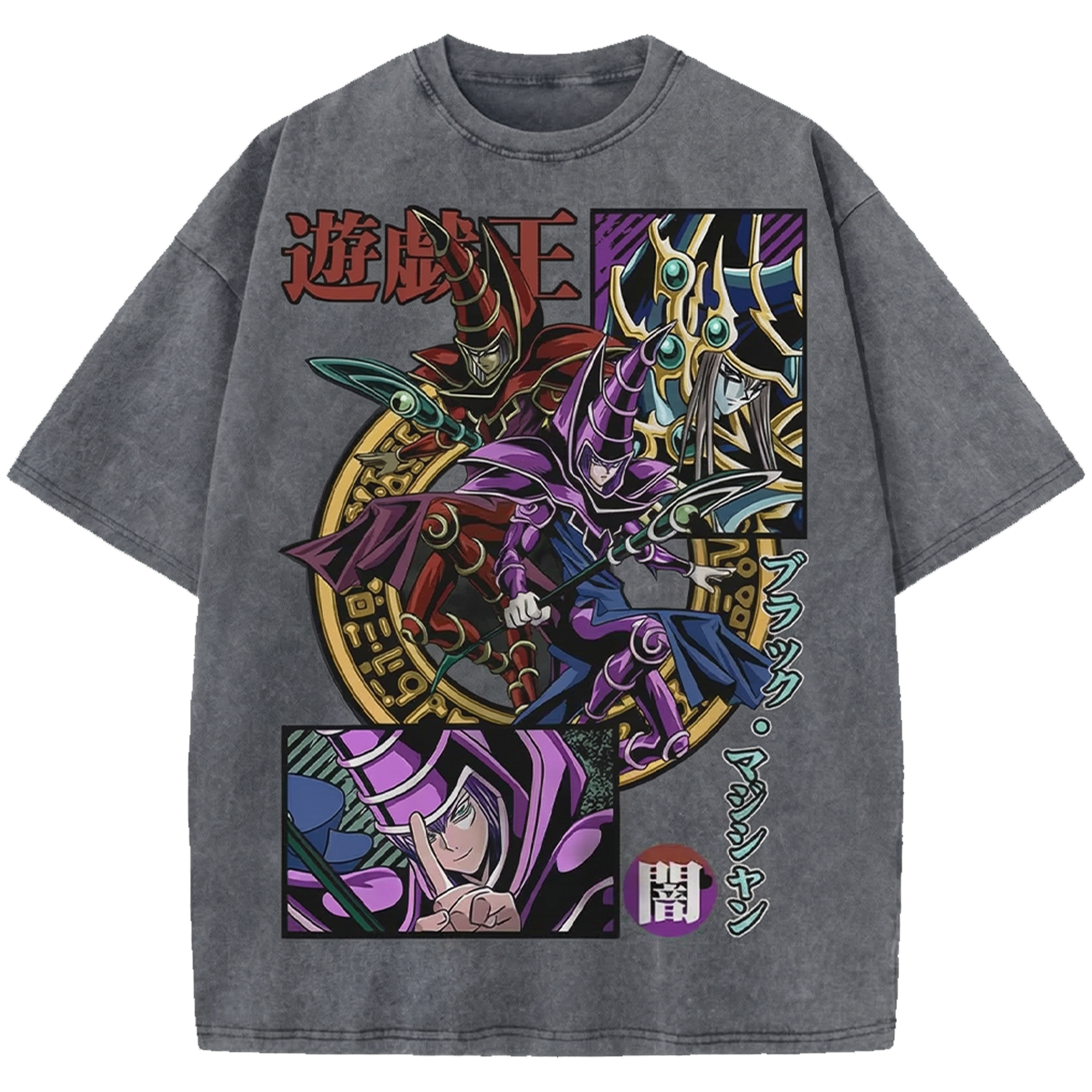 Dark Magician Anime Vintage Washed Tee , Yu-Gi-Oh Manga Streetwear Shirt Japanese Distressed Oversized T-Shirt
