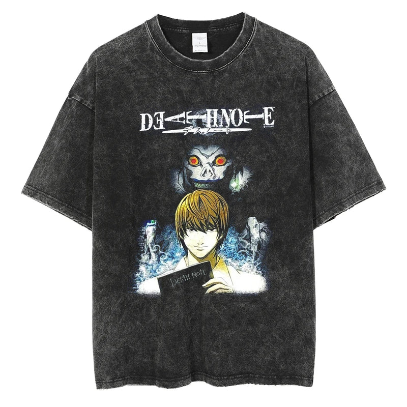 Death Note Light Yagami Ryuk Vintage Washed Anime Graphic T-Shirt