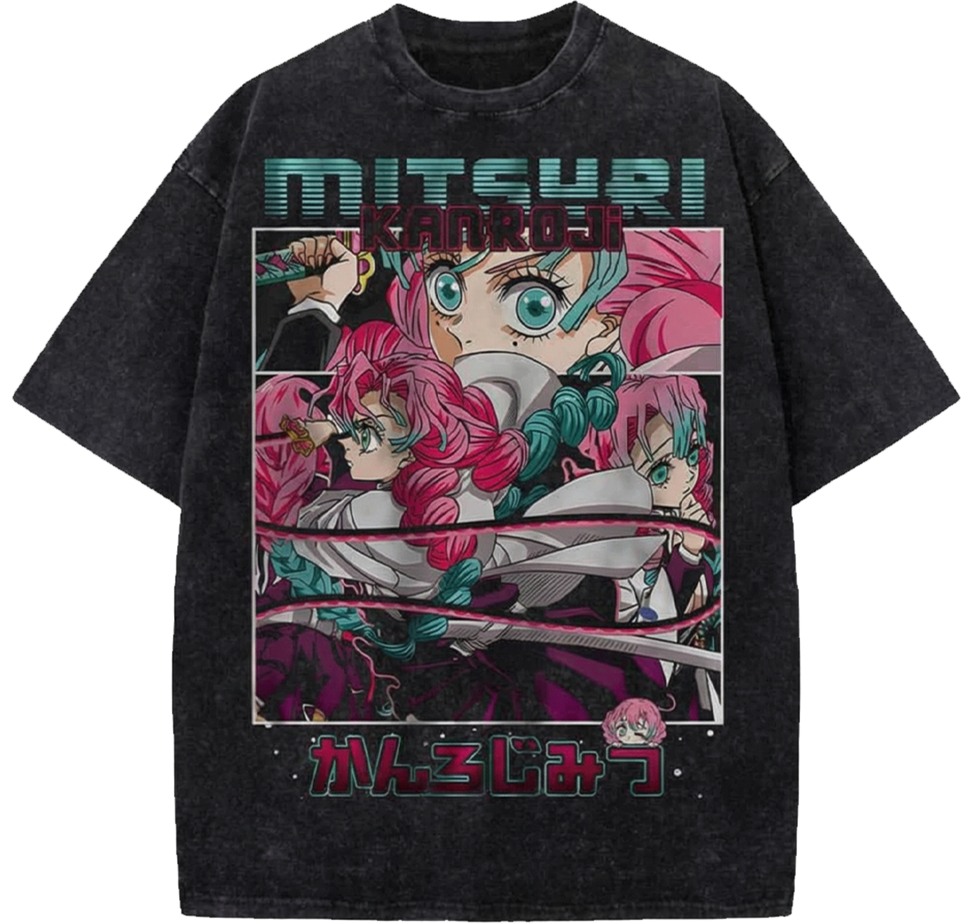 Demon Slayer Mitsuri Kanroji Heavyweight Oversized Washed Shirt - Vintage Anime Japanese Streetwear Tee