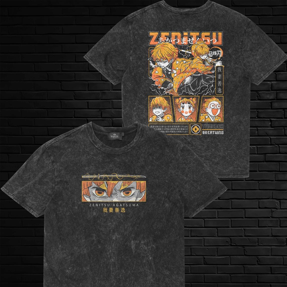 Demon Slayer Zenitsu Agatsuma Thunder Breathing Anime Vintage Washed T-Shirt Kimetsu No Yaiba Graphic Tee
