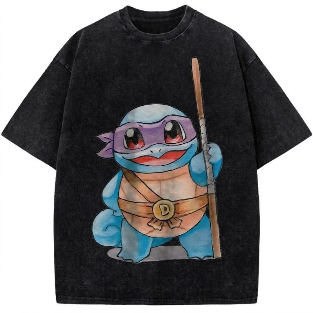 Donatello Squirtle Parody Vintage Washed Tee Ninja Turtle Pokémon Mashup Graphic Streetwear T-Shirt