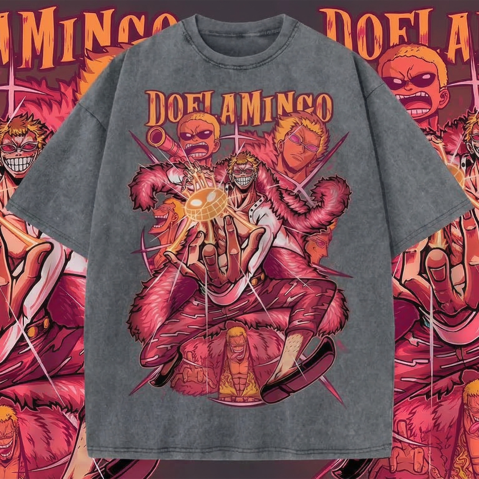 Donquixote Doflamingo Vintage Washed Shirt – Japanese One Piece Anime Streetwear Oversized Tee