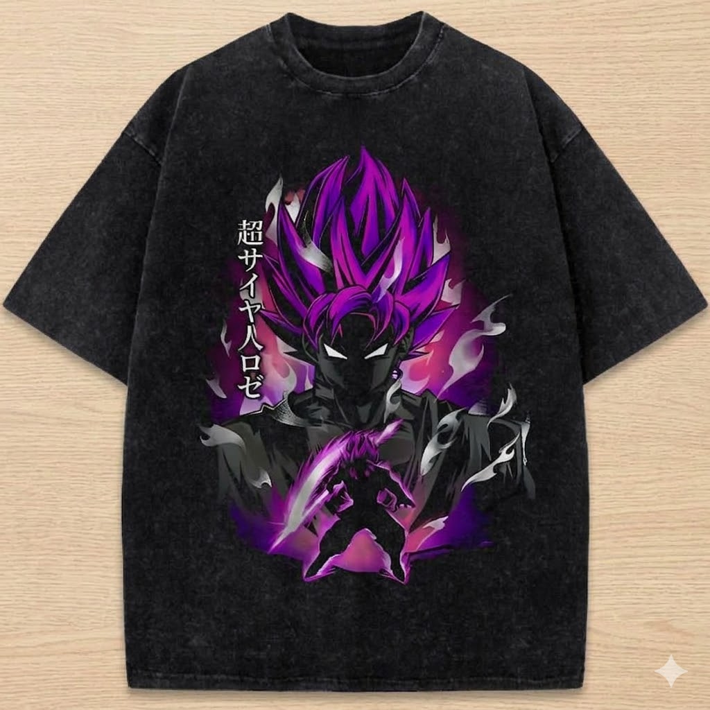 Dragon Ball Super Goku Black Rose Anime Vintage Washed T-Shirt Retro DBZ Villain Graphic Tee