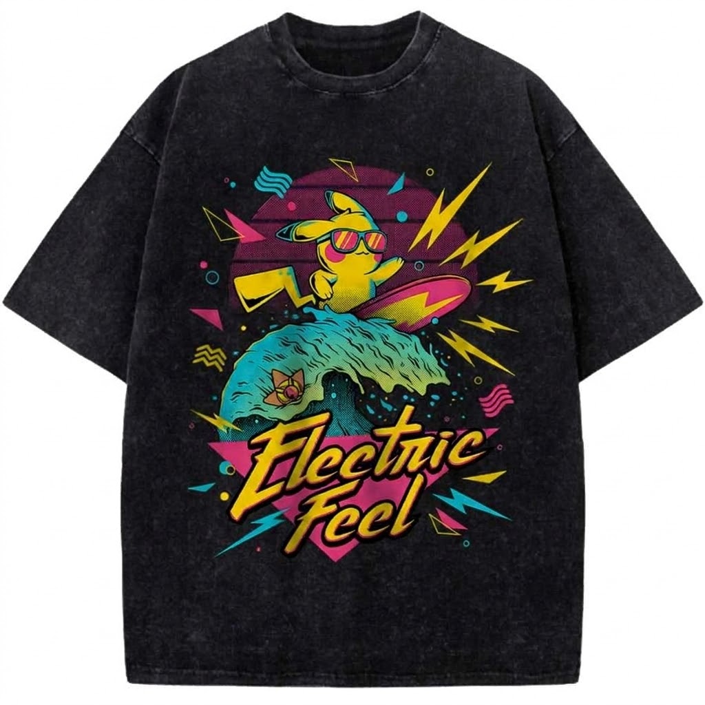 Electric Feel Surfing Monster Anime Vintage Washed Graphic Tee