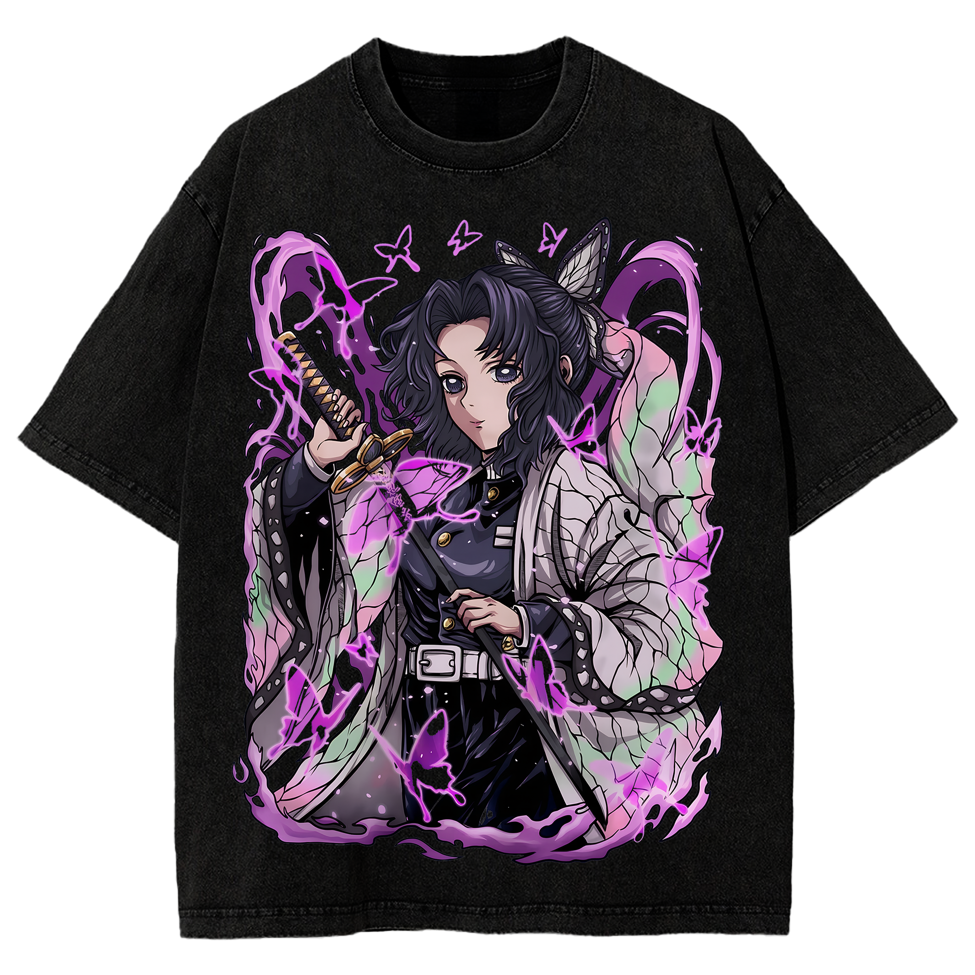 Epic Butterfly Hashira Shinobu Kocho T-Shirt Glowing Purple Aura Anime Warrior Tee - Demon Slayer Fan Art