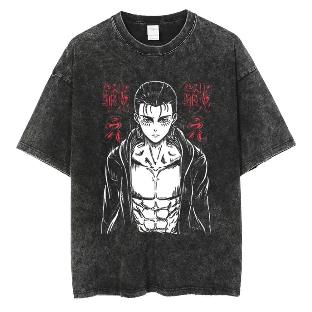 Eren Yeager Attack On Titan Anime Vintage Washed Graphic Tee Minimal Manga Streetwear T-Shirt