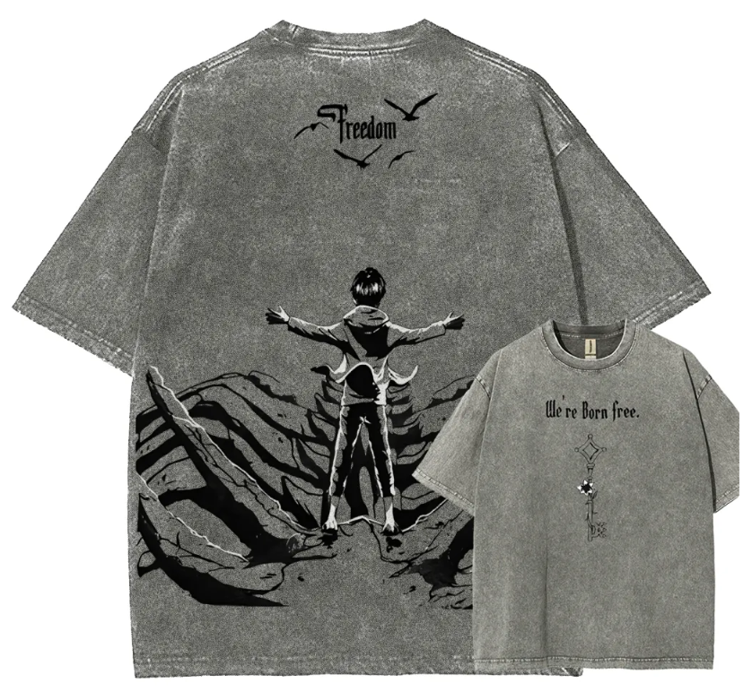 Eren Yeager Attack On Titan Vintage Washed T-Shirt – Anime Graphic Unisex Tee