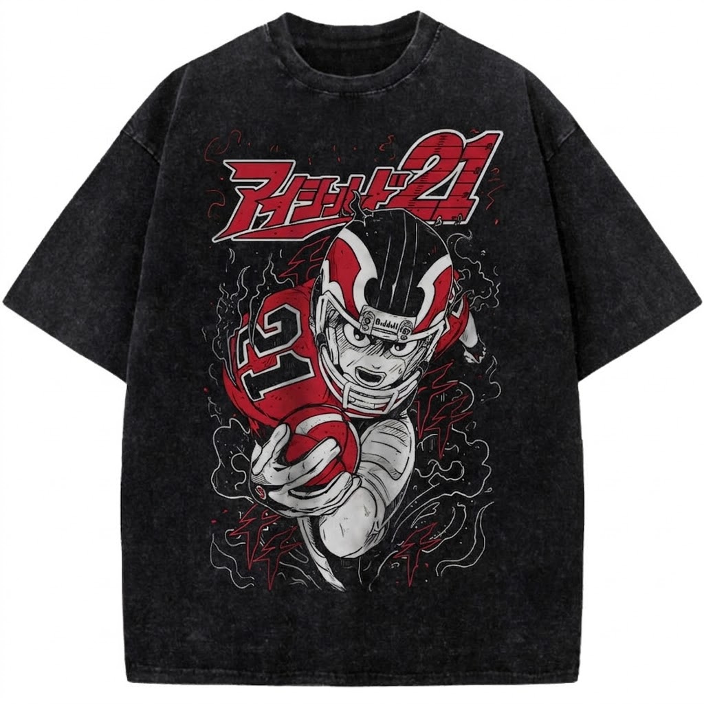 Eyeshield 21 Anime Vintage Washed Tee American Football Manga Graphic Streetwear T-Shirt