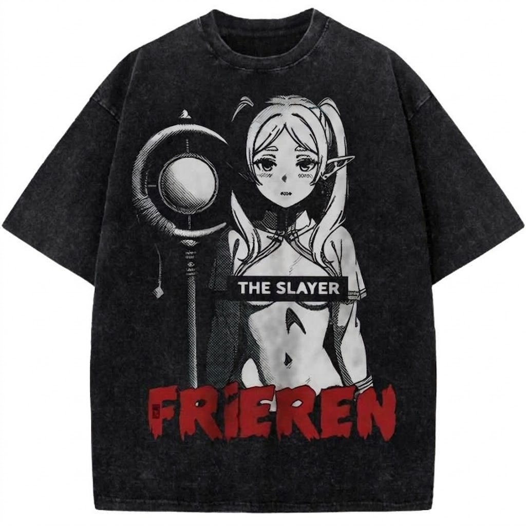 Fantasy Elf Mage Anime Vintage Washed T-Shirt Magic Staff Girl Graphic Tee
