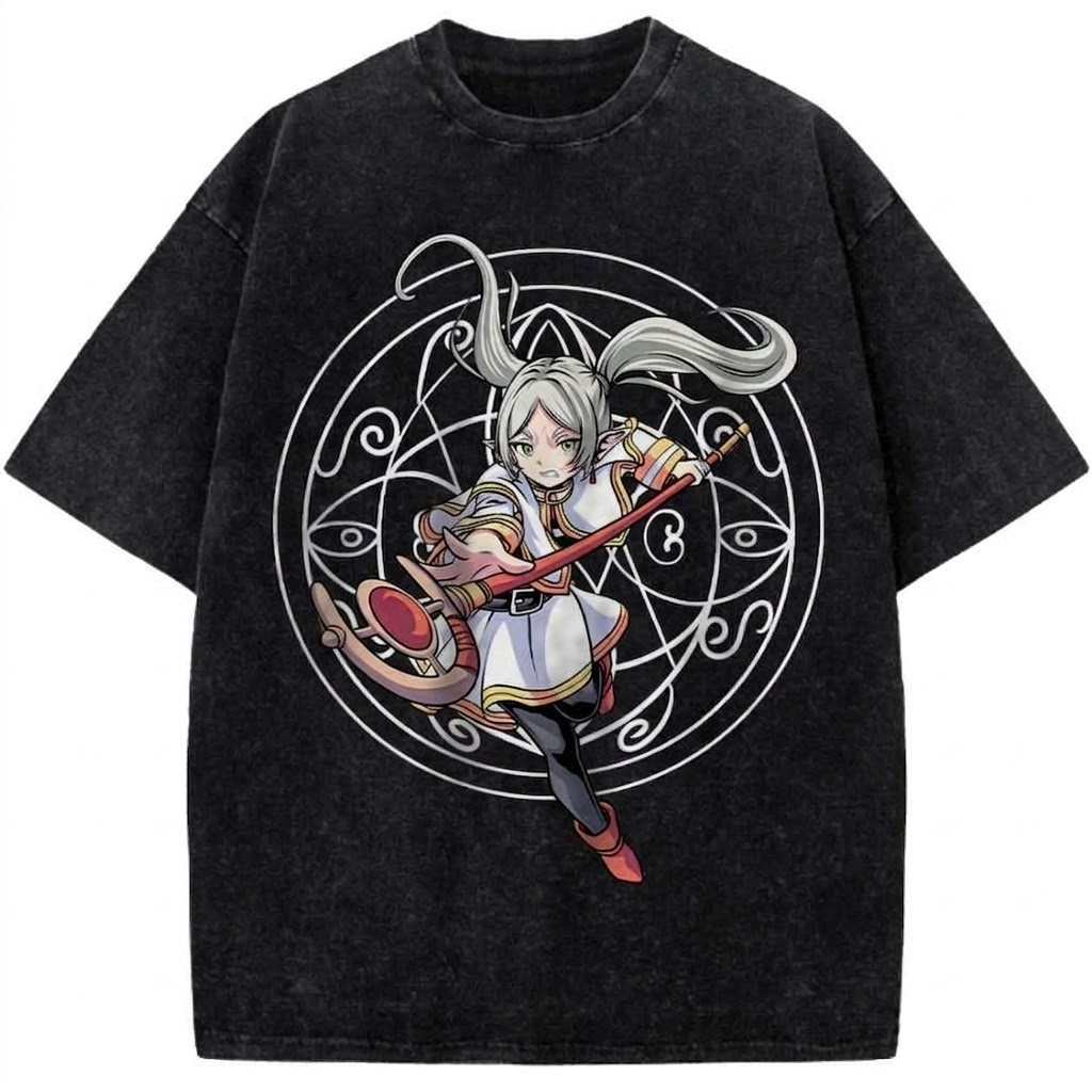 Frieren Beyond Journey’s End Anime Mage Graphic Vintage Washed T-Shirt Retro Fantasy Anime Tee