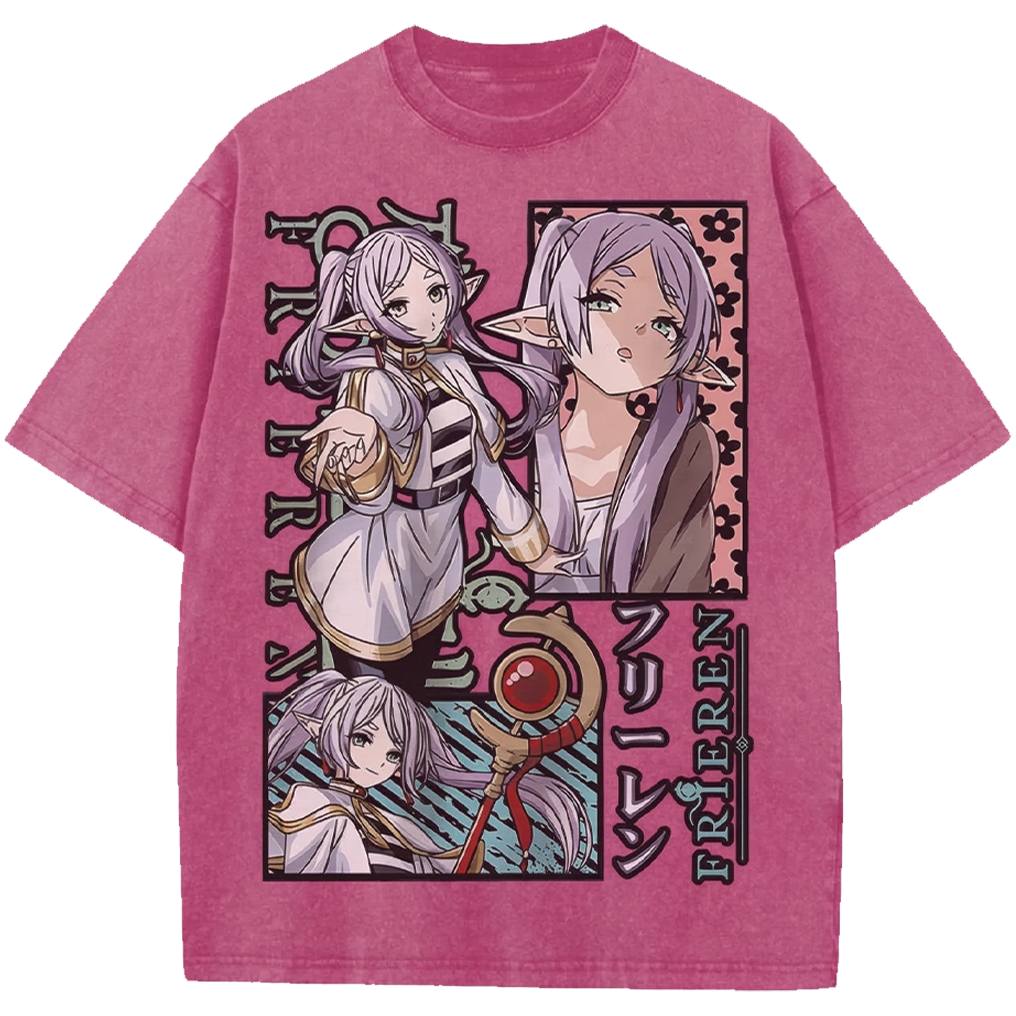 Frieren Beyond Journey’s End Anime Vintage Washed Shirt, Manga Streetwear T-Shirt Japanese Distressed Oversized Tee