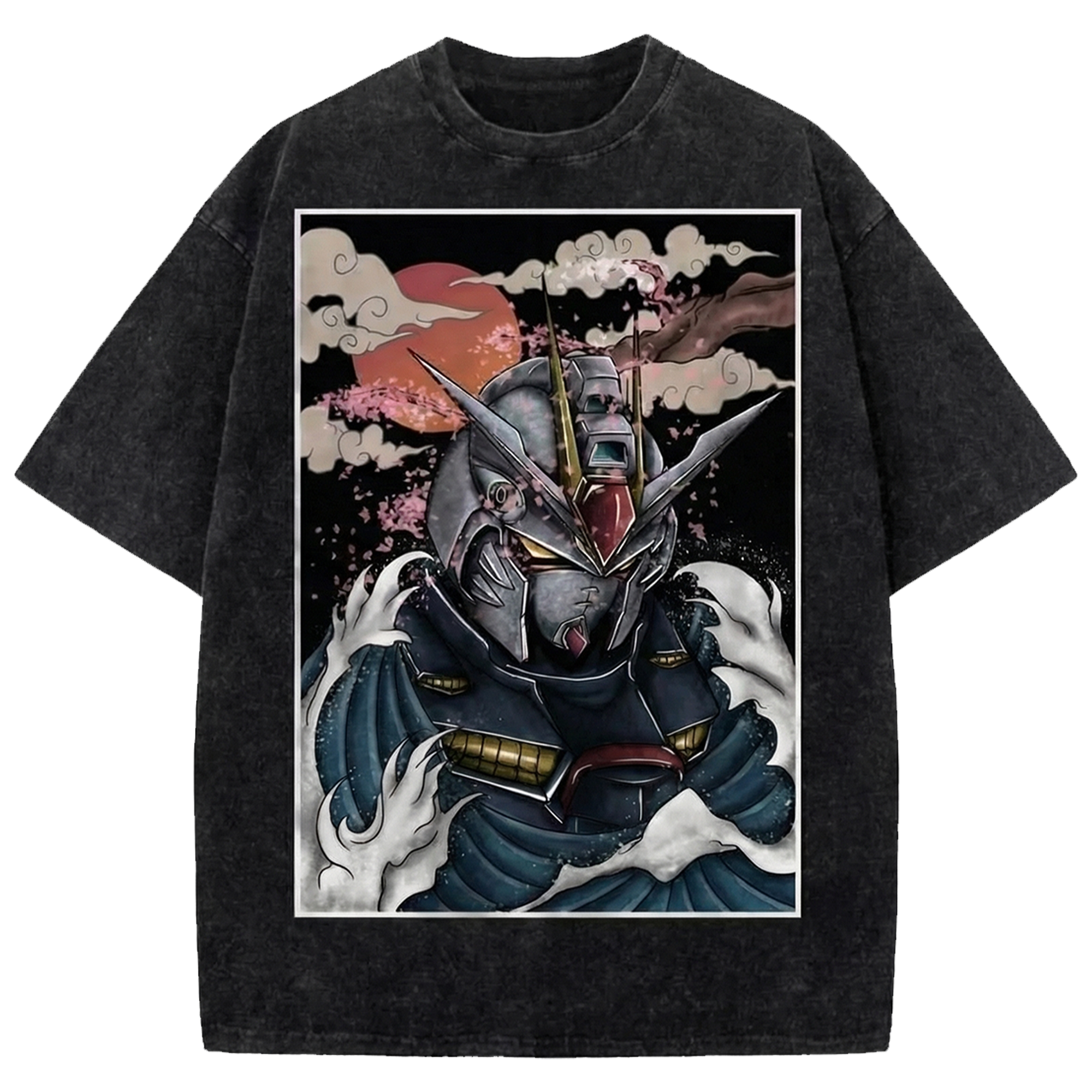GAT-X105 Strike Gundam Anime Oversized Washed T-Shirt, Manga Streetwear Shirt Japanese Vintage Distressed Tee