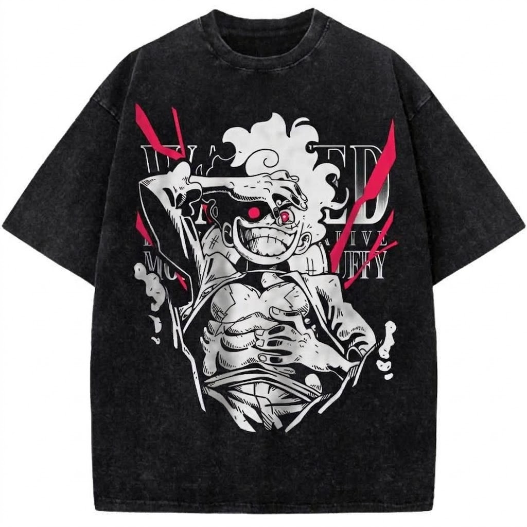 Gear 5 Luffy One Piece Anime Vintage Washed T-Shirt Nika Awakening Manga Style Graphic Tee