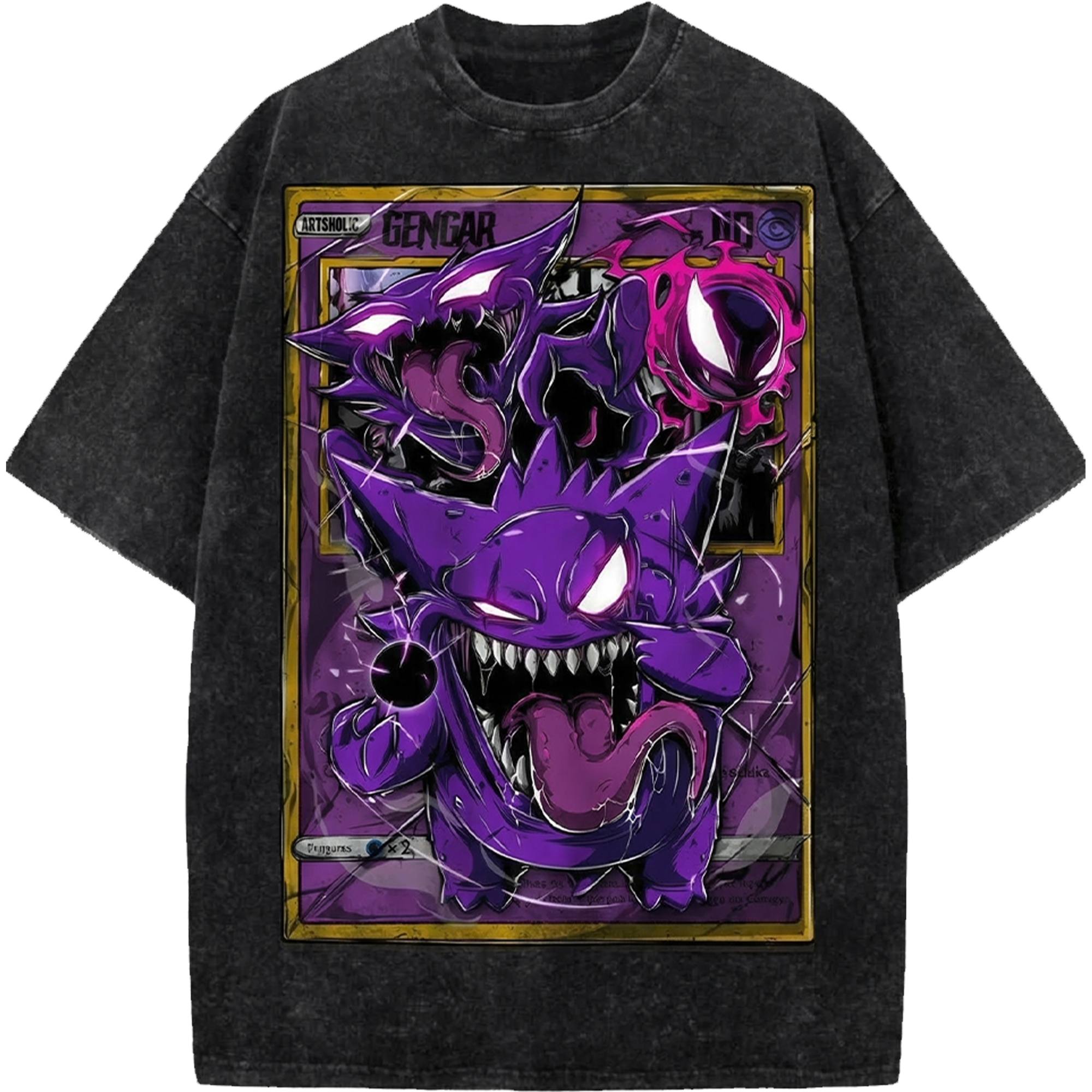 Gengar Pokemon Oversized Washed T-Shirt – Vintage Anime Graphic Shirt, Retro Manga Streetwear Tee for Anime Lovers