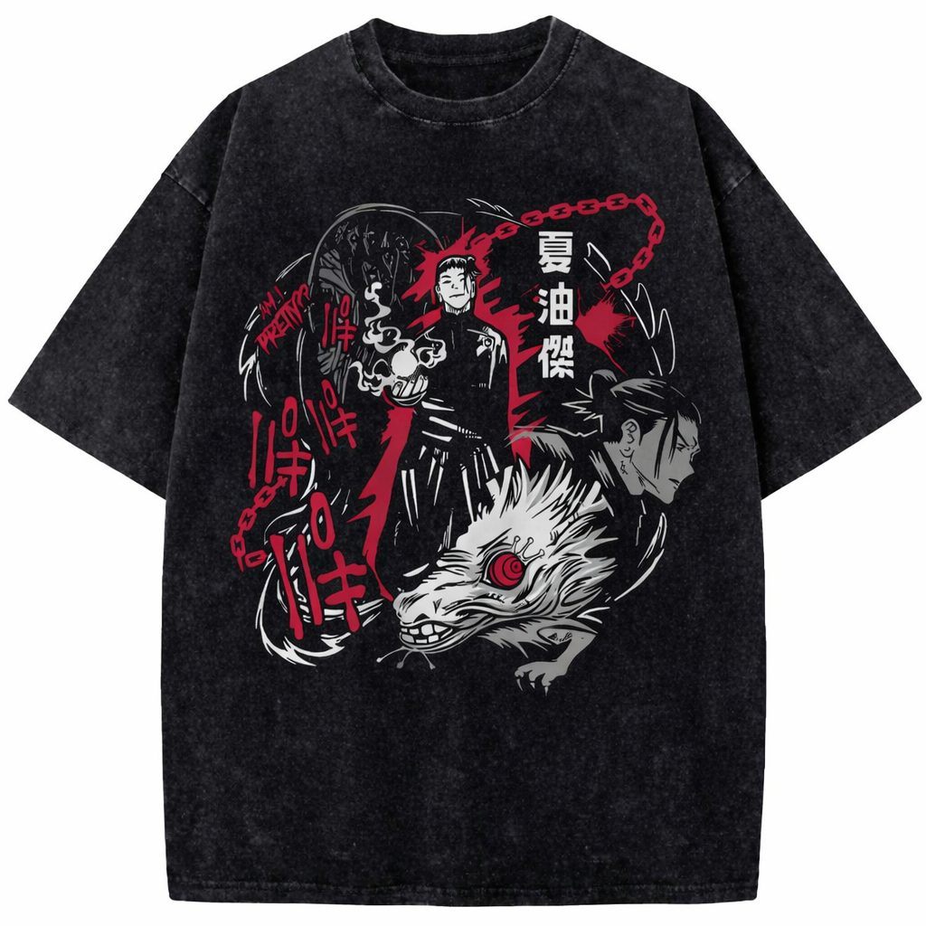 Geto Suguru Cursed Spirit Vintage Washed Anime Graphic Oversized T-Shirt