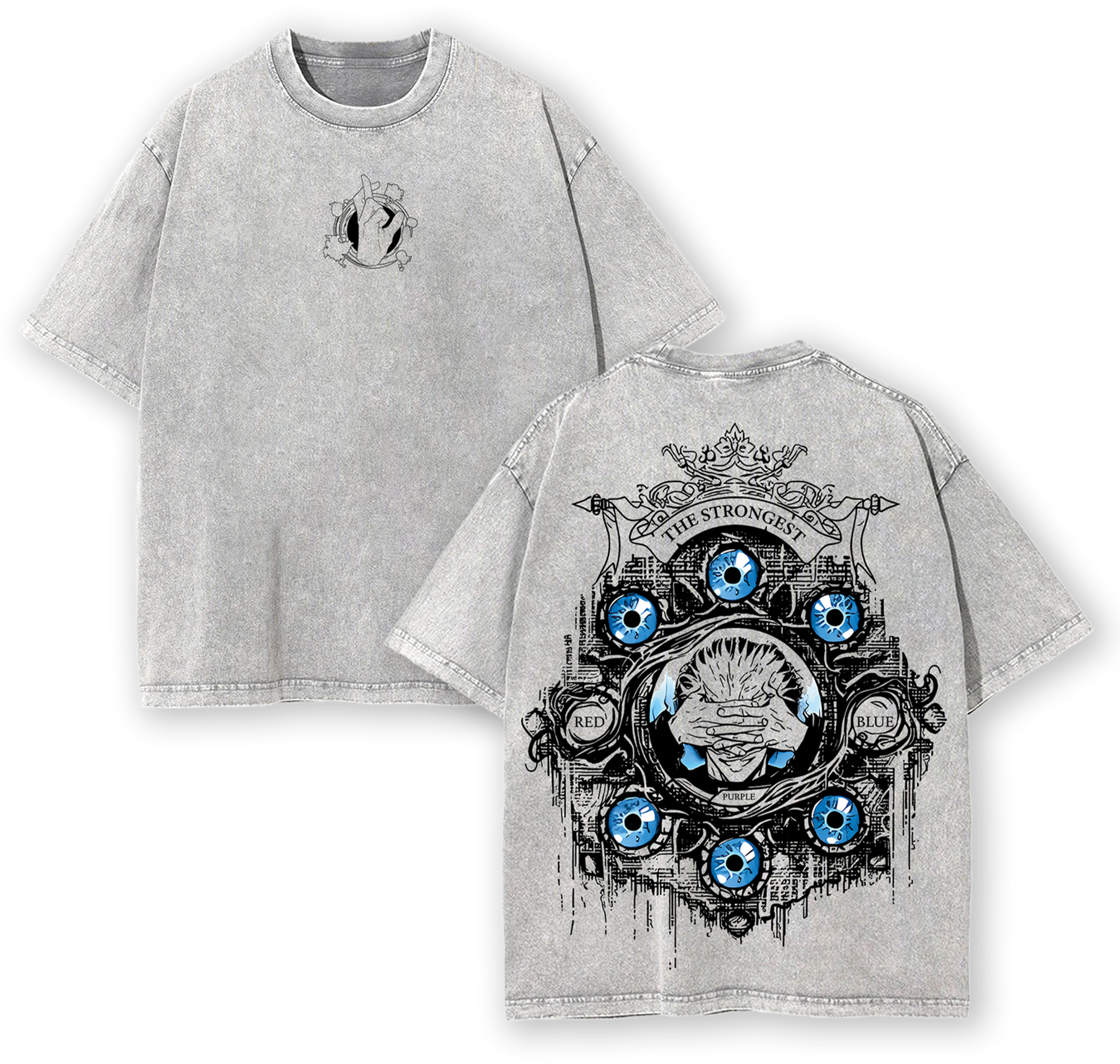 Gojo Satoru Six Eyes Anime Vintage Washed Tee Manga Streetwear Oversized Shirt