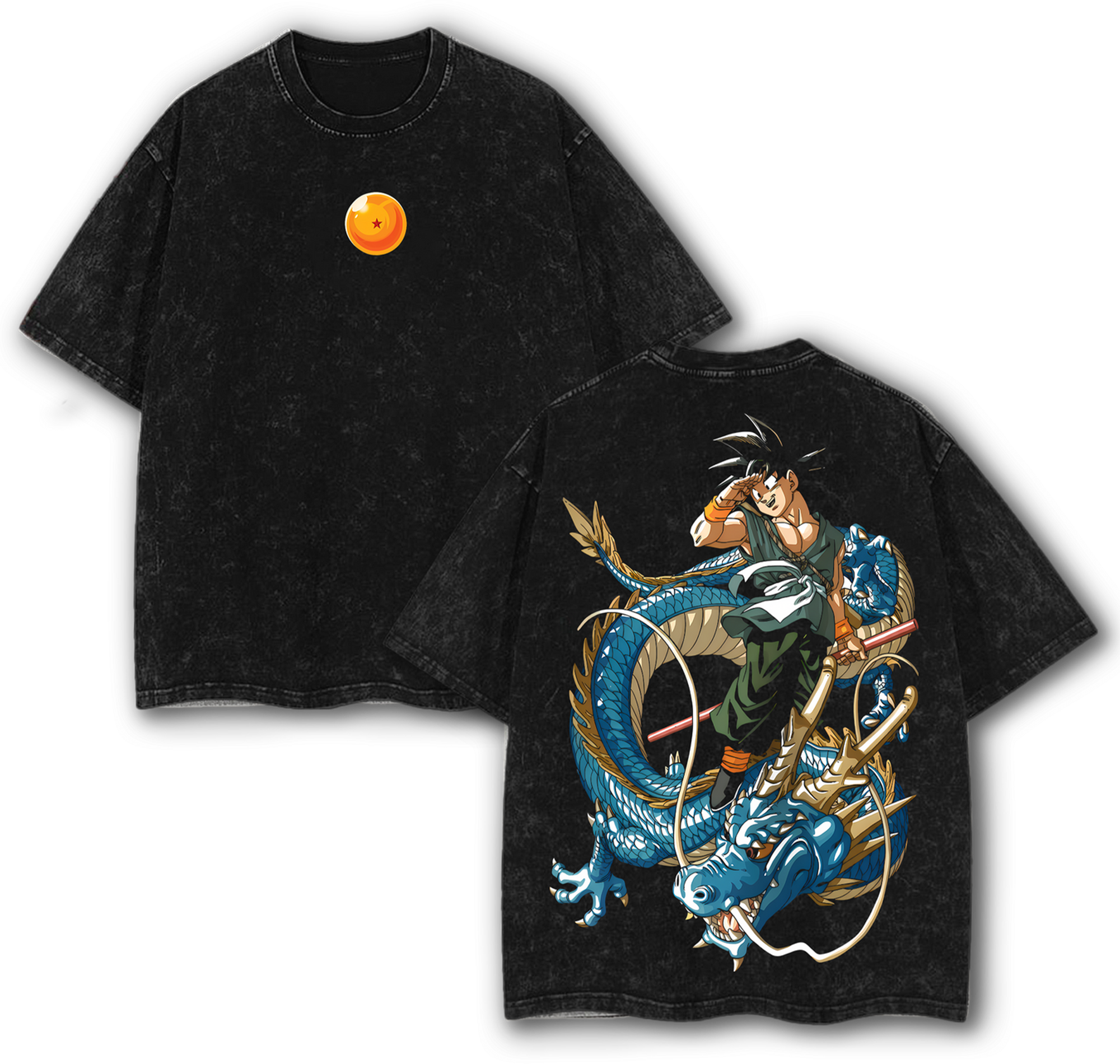 Goku And Dragon Legend Anime Vintage Washed Tee Manga Streetwear Oversized Shirt
