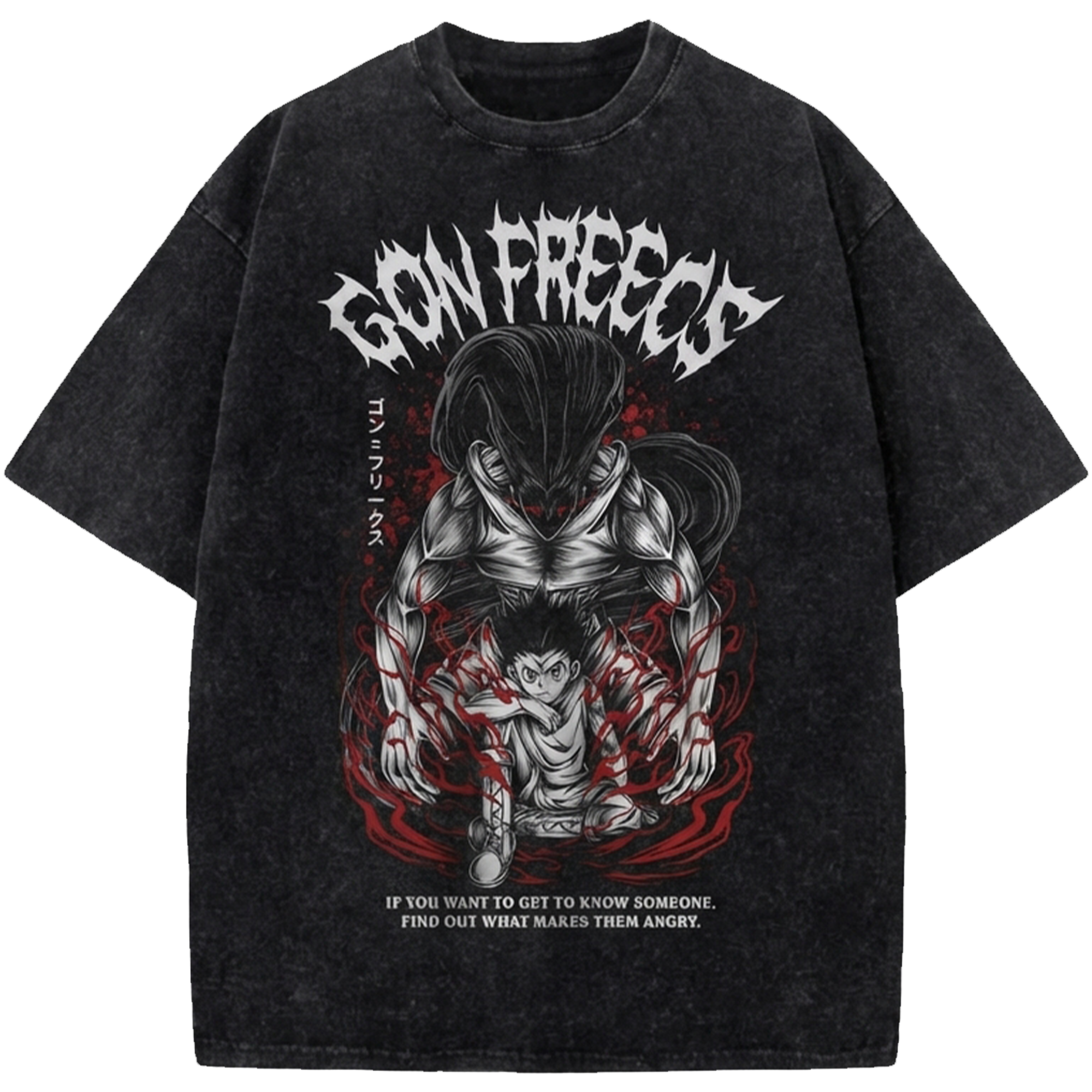 Gon Freecss HxH Vintage Washed Oversized Shirt – Retro Anime Manga Graphic Streetwear Tee