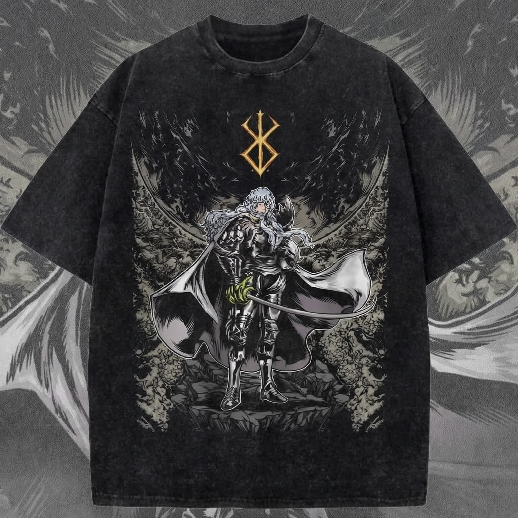 Griffith Anime Vintage Washed T-Shirt, Berserk Manga Streetwear Tee Anime Oversized Shirt