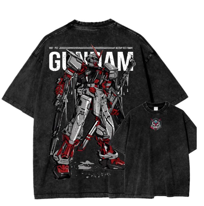 Gundam Astray Red Frame Anime Washed T-Shirt – Vintage Mecha Robot Graphic Tee