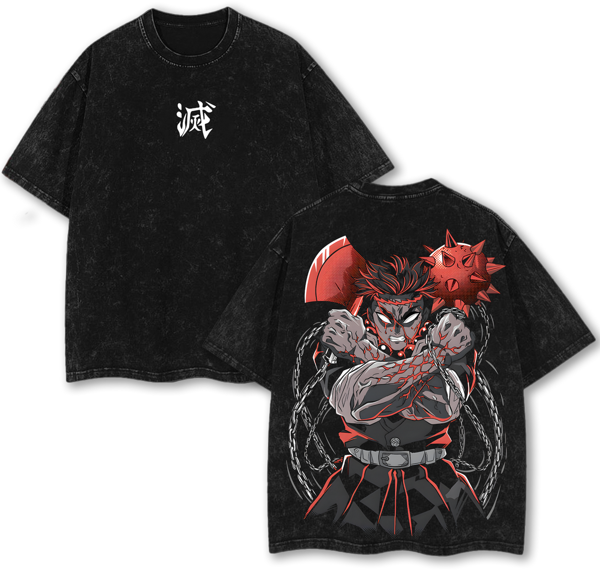 Gyomei Himejima - Kimetsu no Yaiba Demon Slayer Anime Vintage Washed Tee Manga Streetwear Oversized Shirt