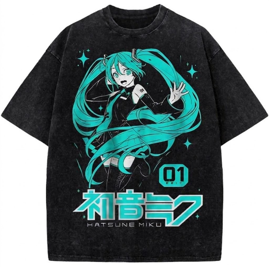 Hatsune Miku 01 Anime Vintage Washed Tee Retro Vocaloid Graphic Streetwear T-Shirt