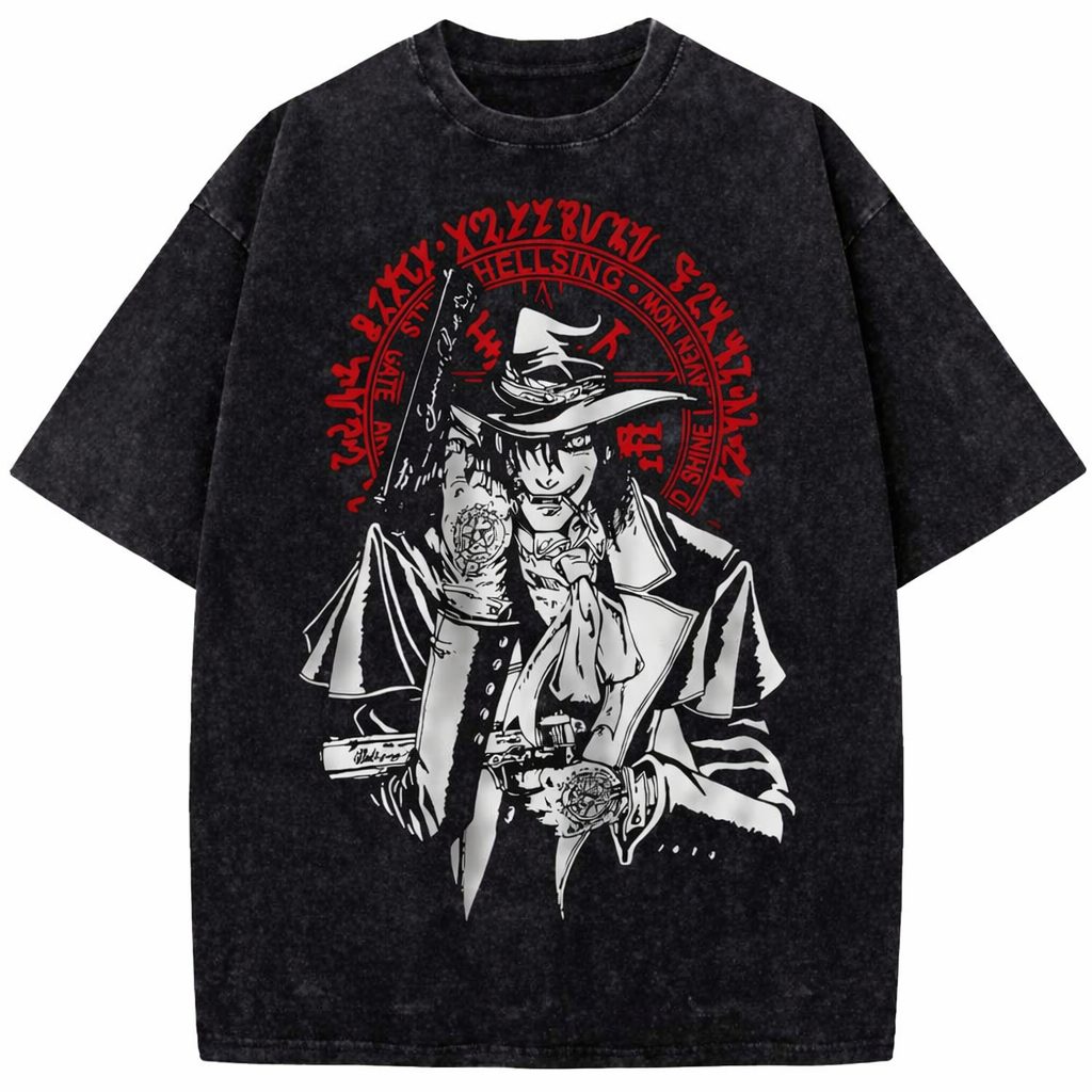Hellsing Alucard Vintage Washed Anime Graphic Oversized T-Shirt