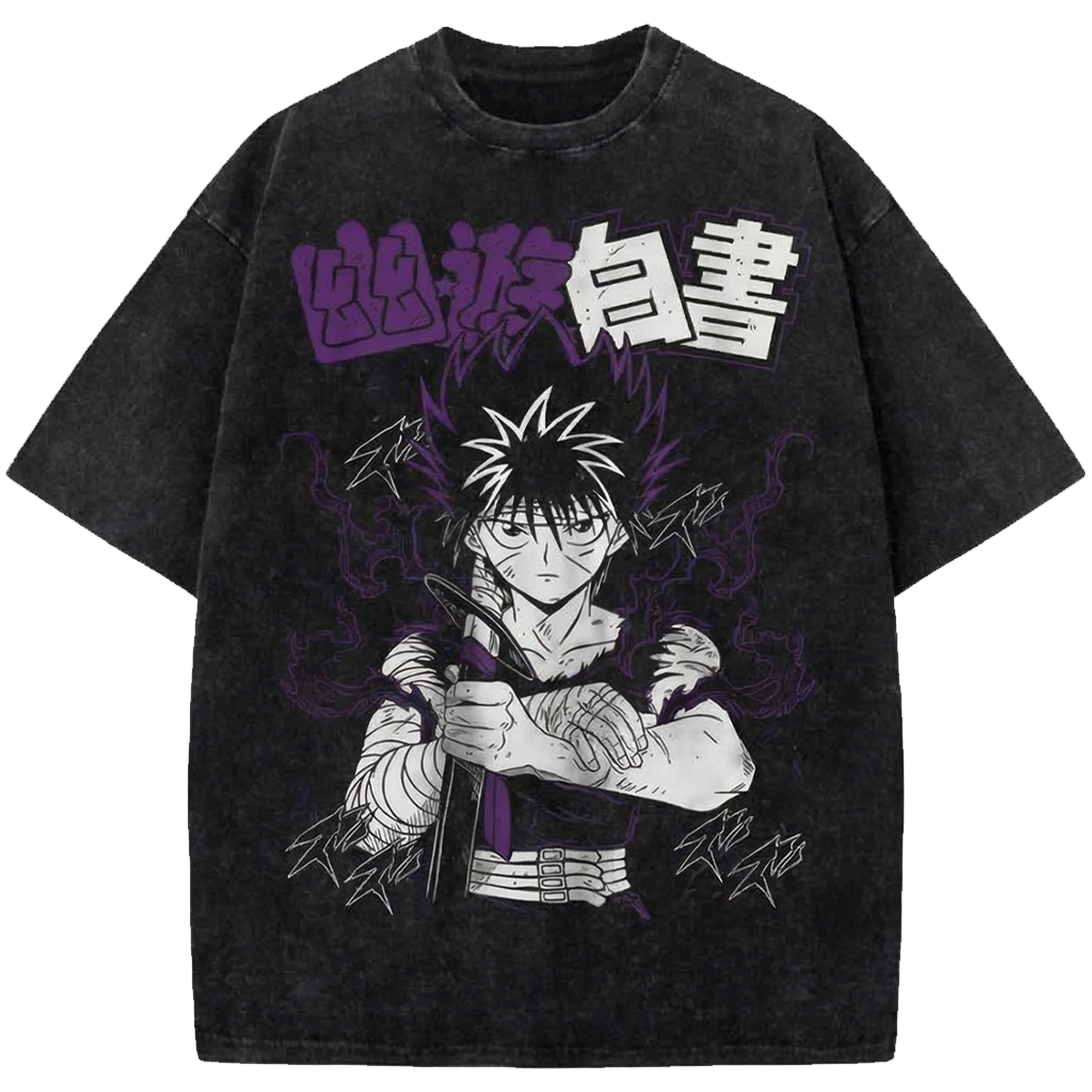 Hiei Anime Vintage Washed T-Shirt, YuYu Hakusho Manga Streetwear Tee Anime Oversized Shirt
