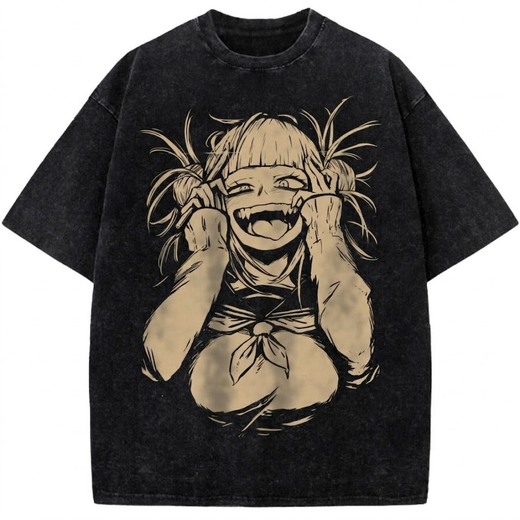 Himiko Toga My Hero Academia Vintage Washed Anime Tee Villain Smile Graphic Streetwear T-Shirt