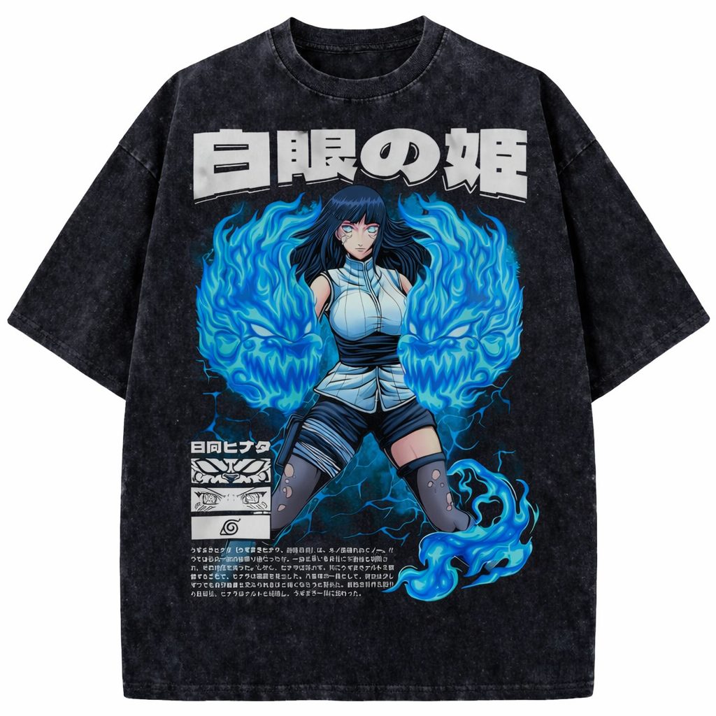 Hinata Hyuga Byakugan Vintage Washed Anime Graphic Oversized T-Shirt