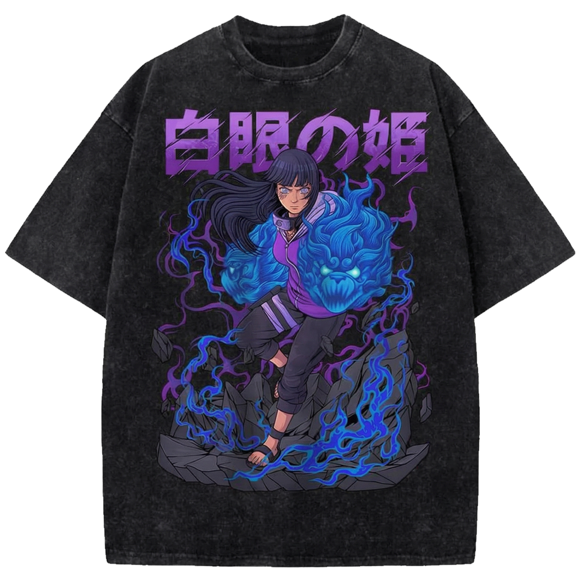 Hinata Hyuga Naruto Oversized Washed Tee – Retro Manga Streetwear Shirt, Vintage Anime Fans