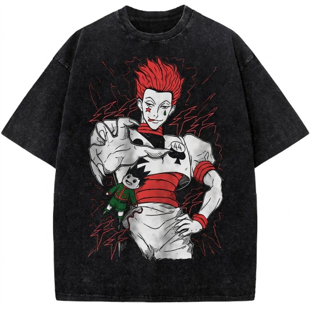 Hisoka Hunter x Hunter Vintage Washed Anime Tee Phantom Troupe Joker Graphic Streetwear T-Shirt