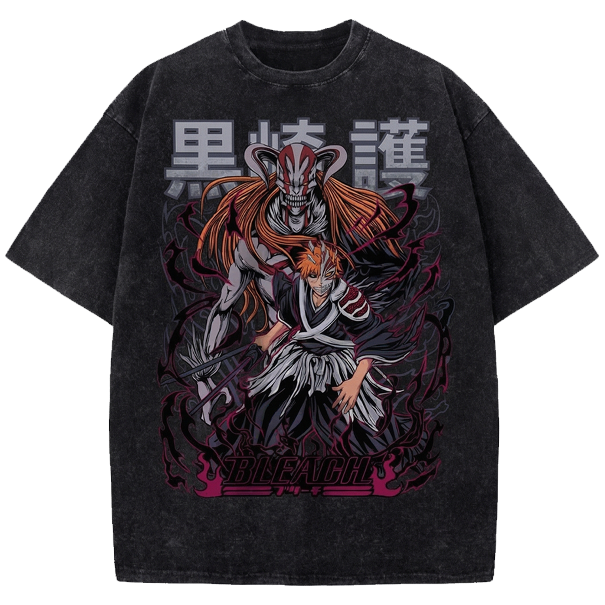 Ichigo Kurosaki Anime Vintage Washed Shirt, Bleach Manga Streetwear T-Shirt Japanese Distressed Oversized Tee
