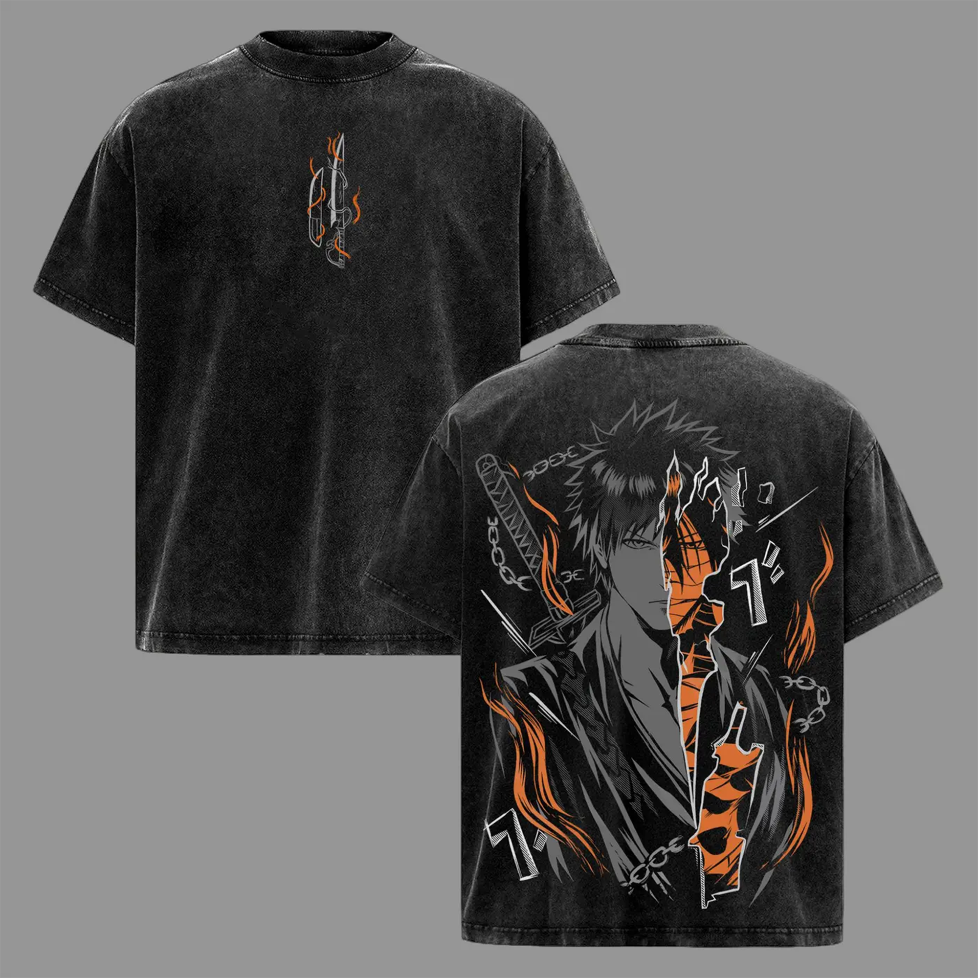 Ichigo Kurosaki Bleach Anime Washed T-Shirt Vintage Washed Oversized Anime Tee Streetwear Manga Tee