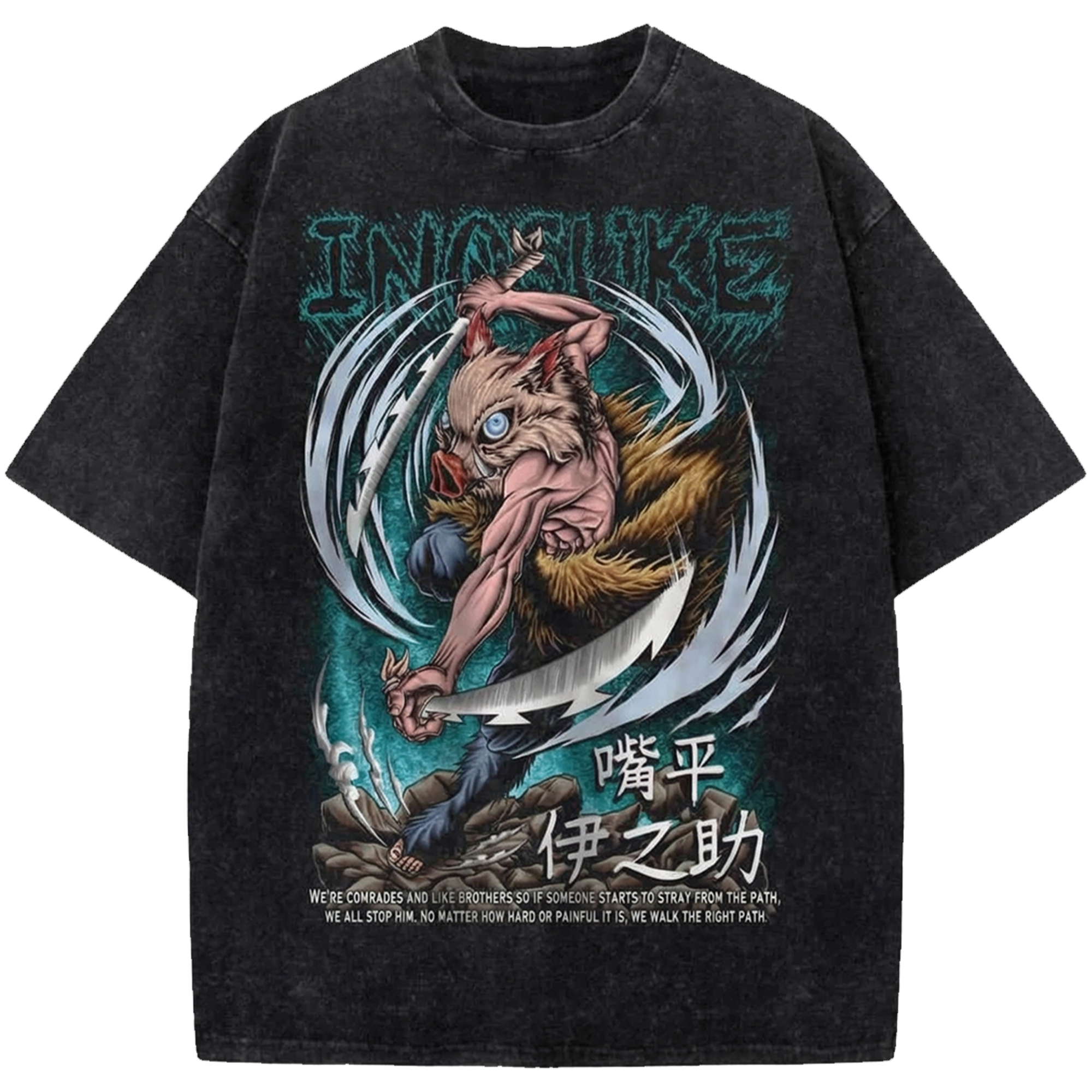 Inosuke Hashibira Demon Slayer Vintage Washed Oversized Shirt – Retro Anime Manga Graphic Streetwear Tee